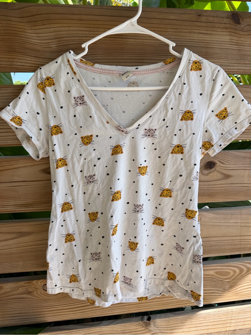 White Tee with Yellow Cat Faces - V-Neck Short Sleeve